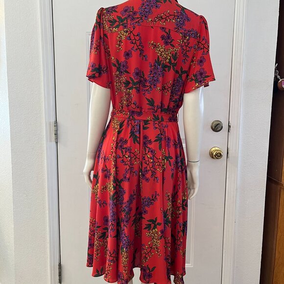 Nanette Lepore Terracotta Futter Sleeve Pintuck Floral Print Shirtdress Sz 14 - Picture 9 of 9
